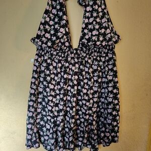 SHEIN Black Pink Ruffled Halter Sundress